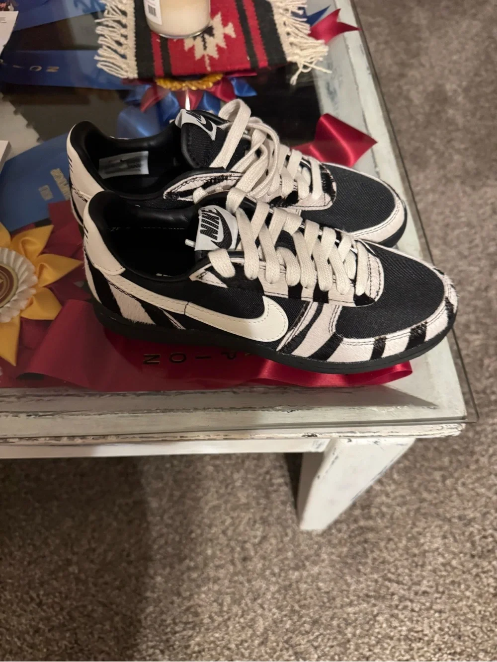 Nike women Black & White Zebra-Pattern Low-Top Sneakers